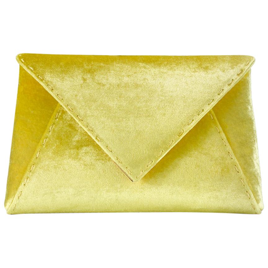 TYLER ELLIS Lee Pouchet Small Yellow Crushed Velvet Gold Hardware