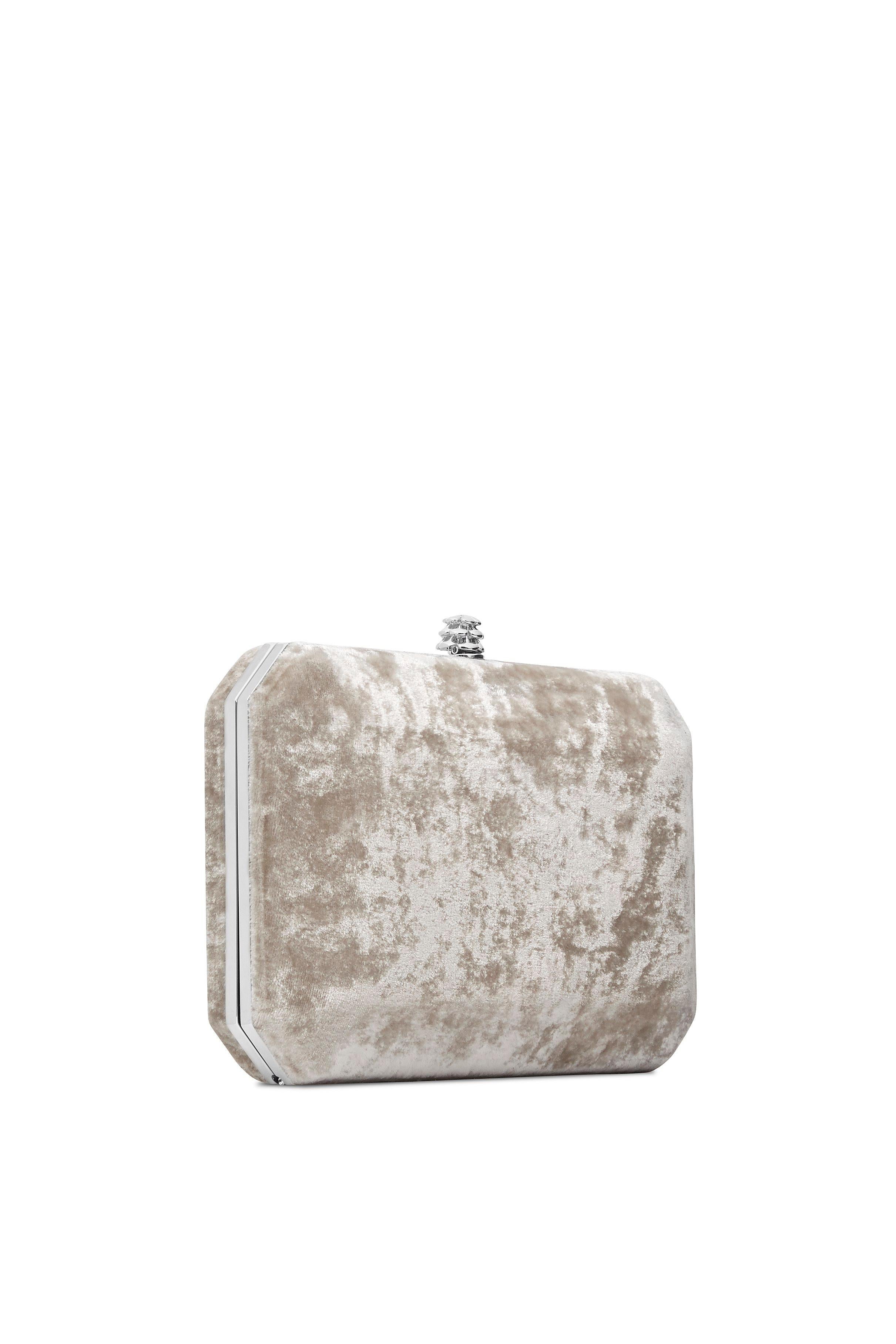 Beige TYLER ELLIS Lily Clutch Silver-Gold Crushed Velvet Silver Hardware