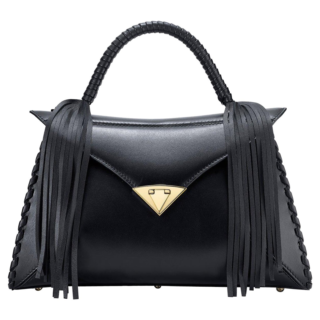 TYLER ELLIS LJ Handtasche aus schwarzem Leder mit Goldbeschlägen