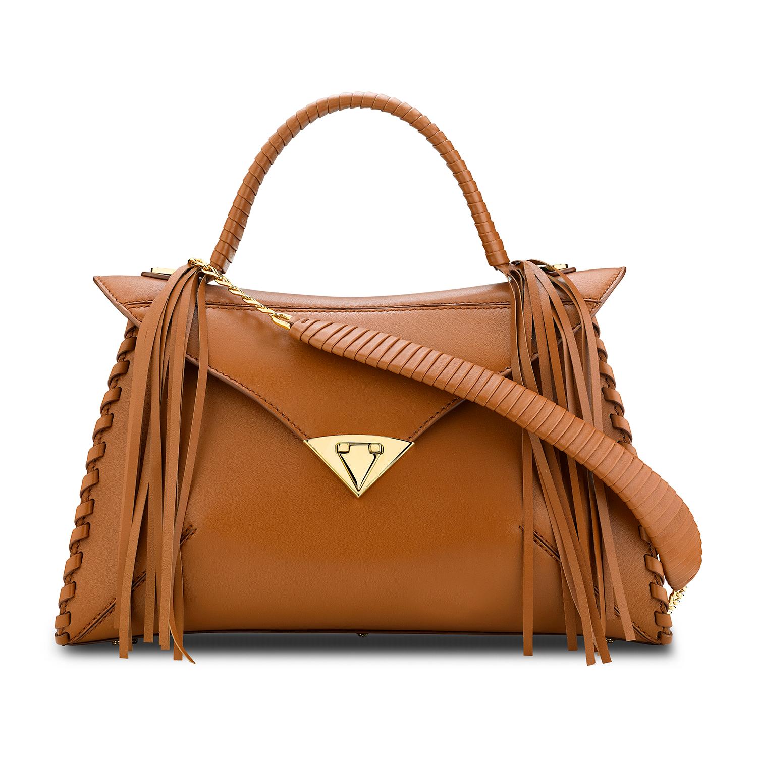 Brown TYLER ELLIS LJ Handbag Cognac Leather Gold Hardware