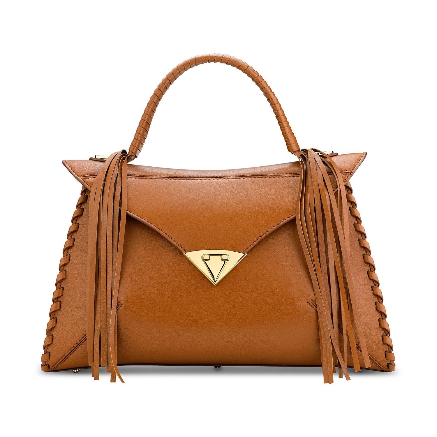 TYLER ELLIS LJ Handbag Cognac Leather Gold Hardware