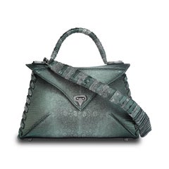 TYLER ELLIS LJ Handbag Small in Peacock Blue-Green Lizard with Gunmetal Hardware