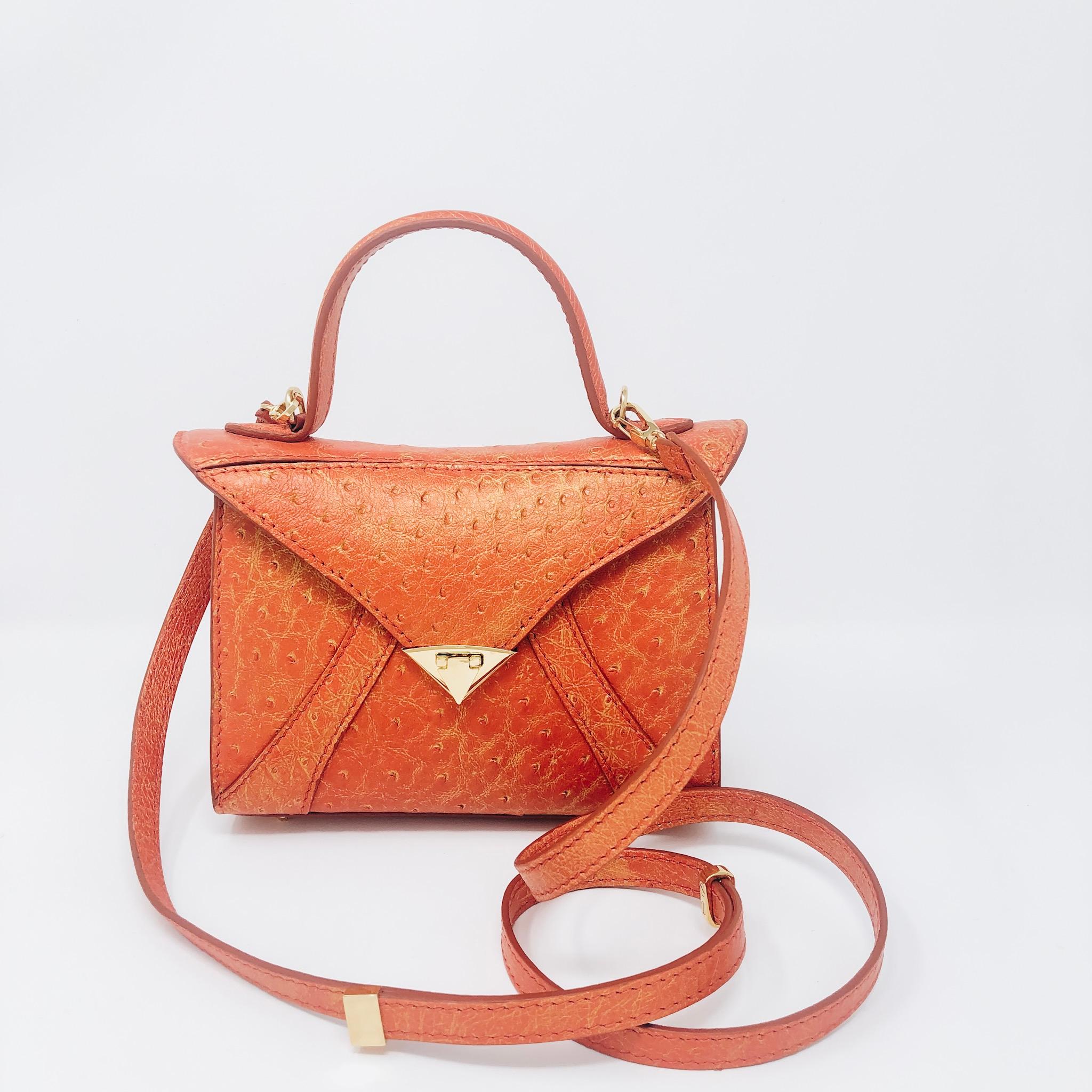 TYLER ELLIS LJ Small Tote Gilded Orange Ostrich Gold Hardware In New Condition In Los Angeles, CA