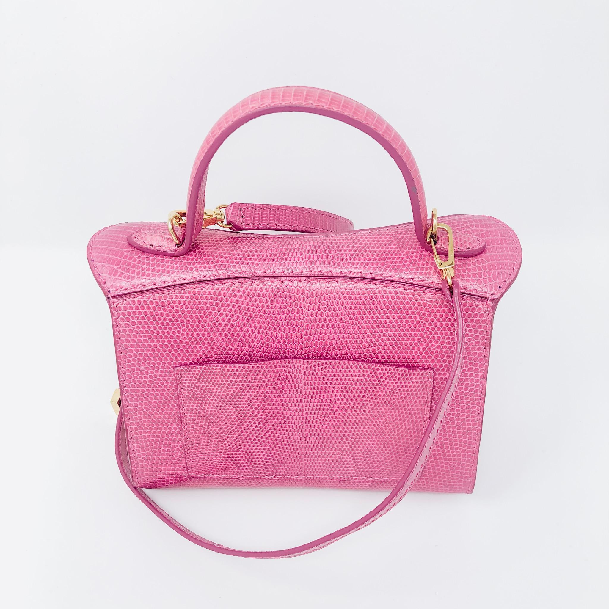 TYLER ELLIS LJ Small Tote Hibiscus Pink Lizard Gold Hardware In New Condition In Los Angeles, CA