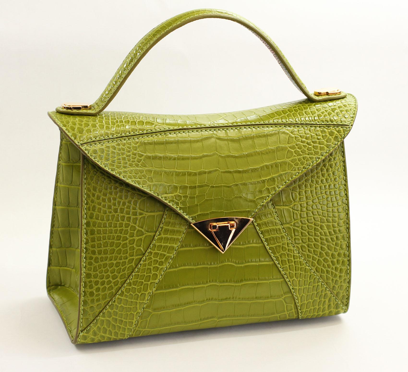 TYLER ELLIS LJ Tote Large Green Alligator Rose Gold Hardware In New Condition In Los Angeles, CA