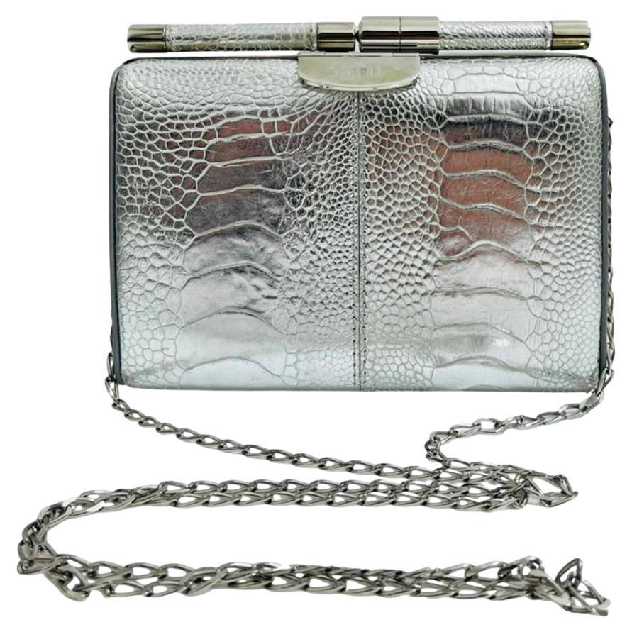 Tyler Ellis Metallic  Lizard Skin Clutch Bag With Chain Strap For Sale