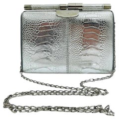 Tyler Ellis Metallic  Lizard Skin Clutch Bag With Chain Strap