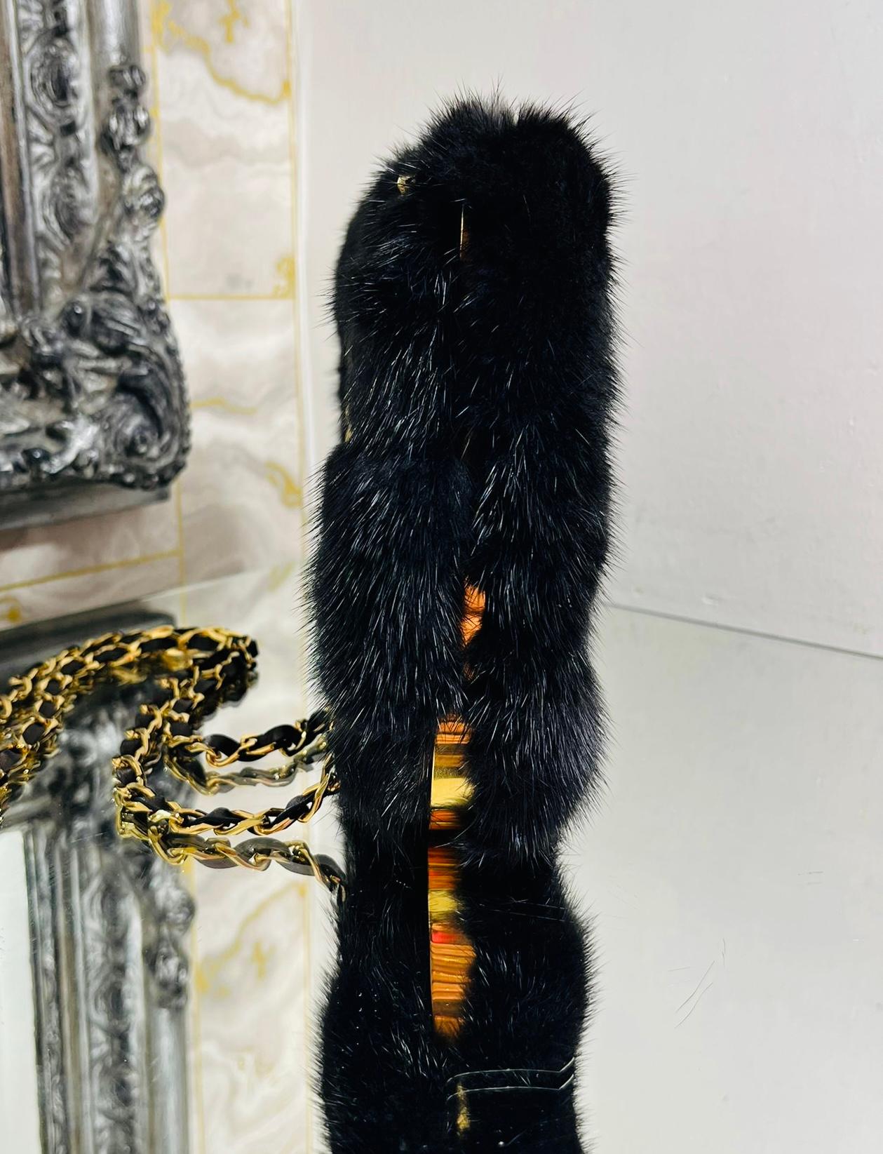 Black Tyler Ellis Mink Fur Clutch Bag With Leather & Chain Strap For Sale