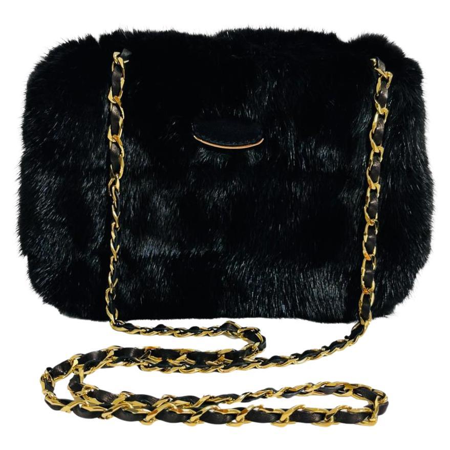 Tyler Ellis Mink Fur Clutch Bag With Leather & Chain Strap For Sale