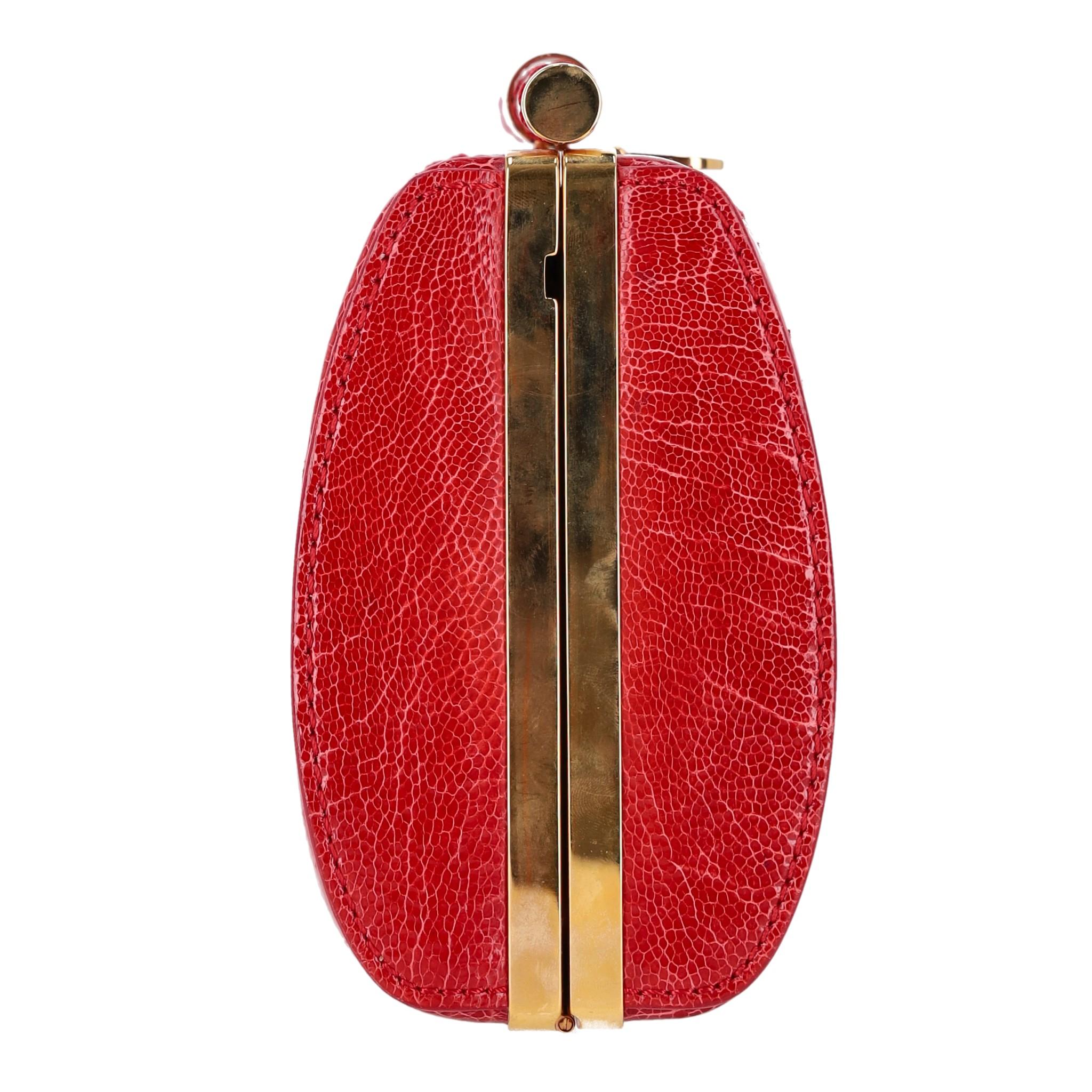 Red Tyler Ellis Ostrich Skin Clutch Bag With Chain Strap For Sale
