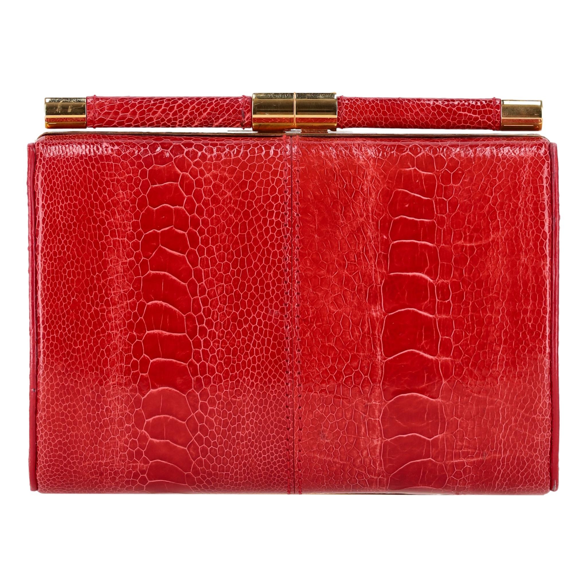 Tyler Ellis Ostrich Skin Clutch Bag With Chain Strap In Good Condition For Sale In London, GB