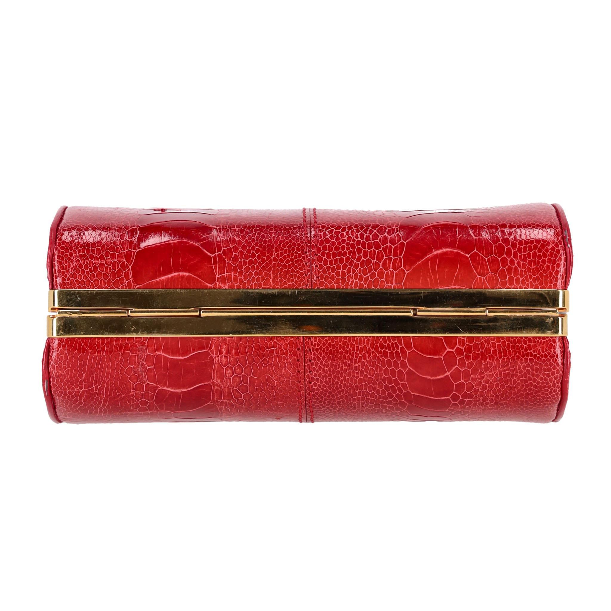 Women's Tyler Ellis Ostrich Skin Clutch Bag With Chain Strap For Sale