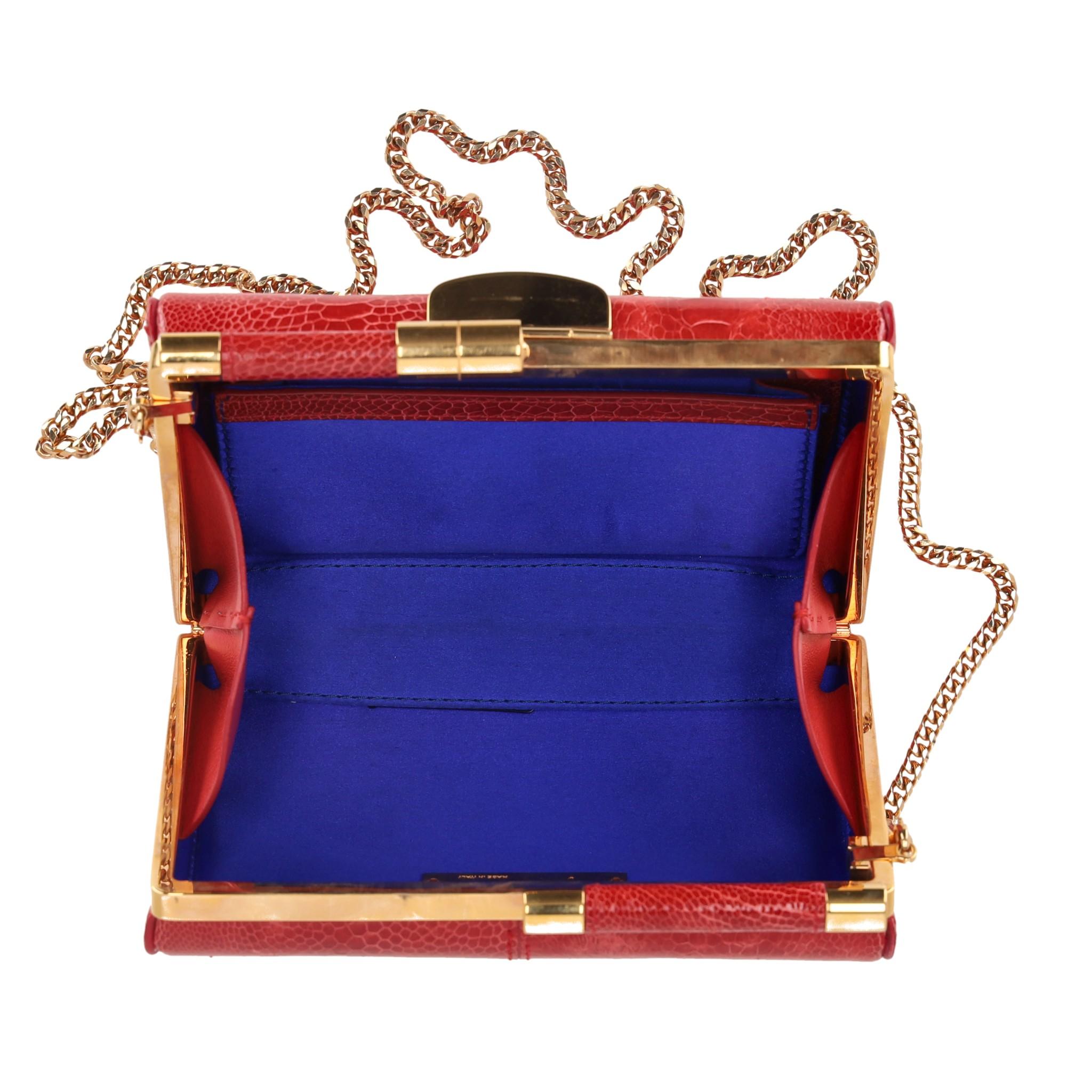 Tyler Ellis Ostrich Skin Clutch Bag With Chain Strap For Sale 1