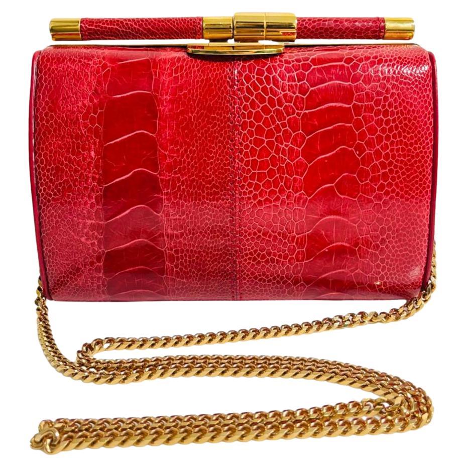Tyler Ellis Ostrich Skin Clutch Bag With Chain Strap For Sale
