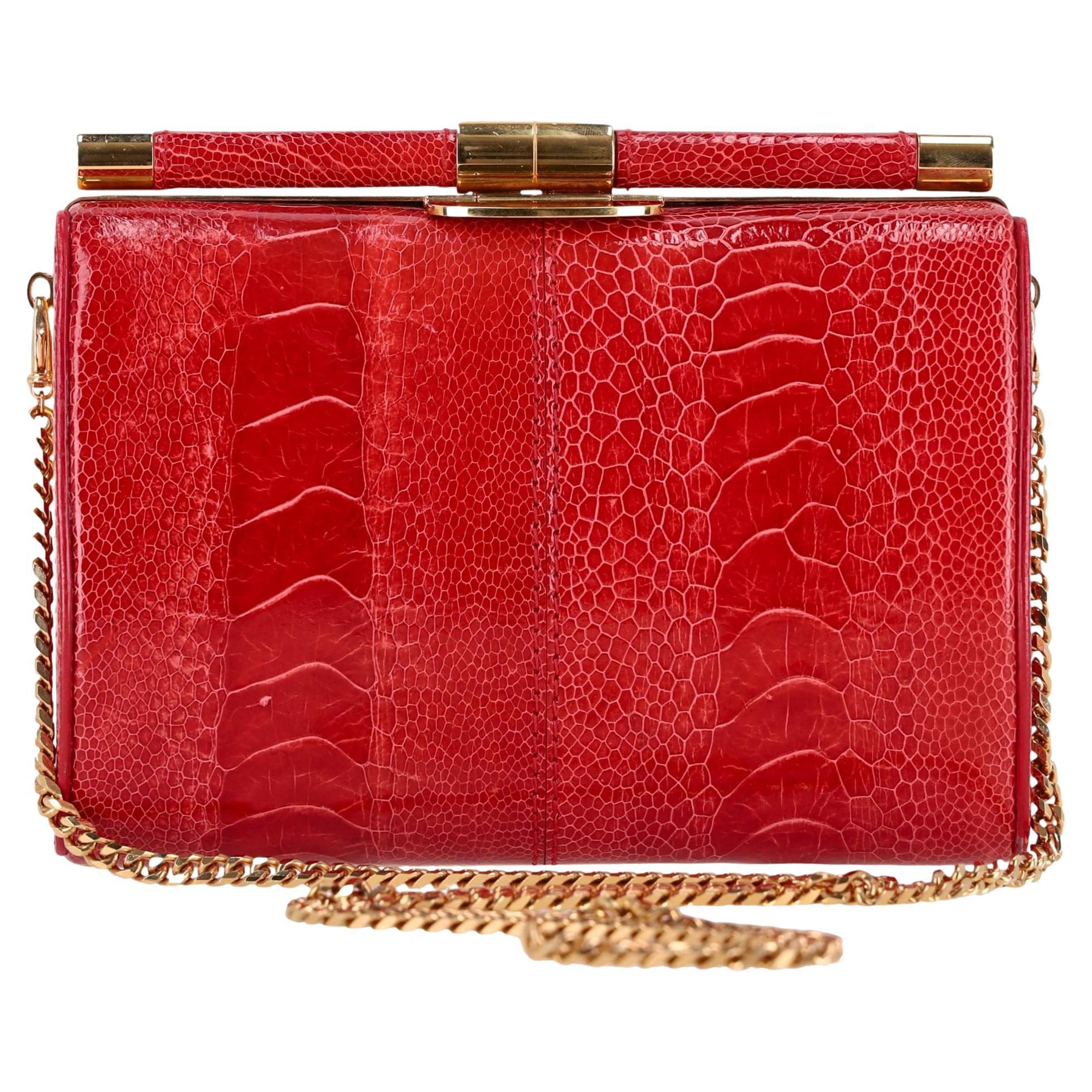 Tyler Ellis Ostrich Skin Clutch Bag With Chain Strap For Sale