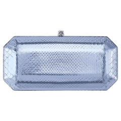 TYLER ELLIS Perry Clutch Large in Light Blue Python with Silver Hardware