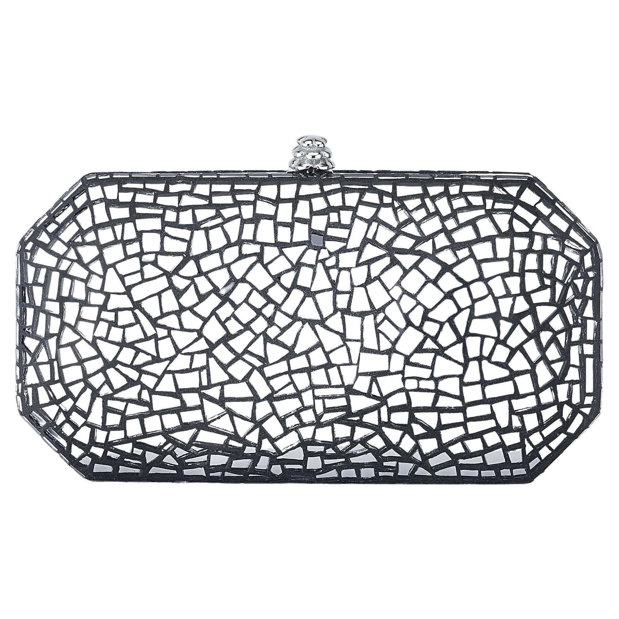 TYLER ELLIS Perry Clutch Small in Black Mosaic Mirrored Tile and Silver Hardware