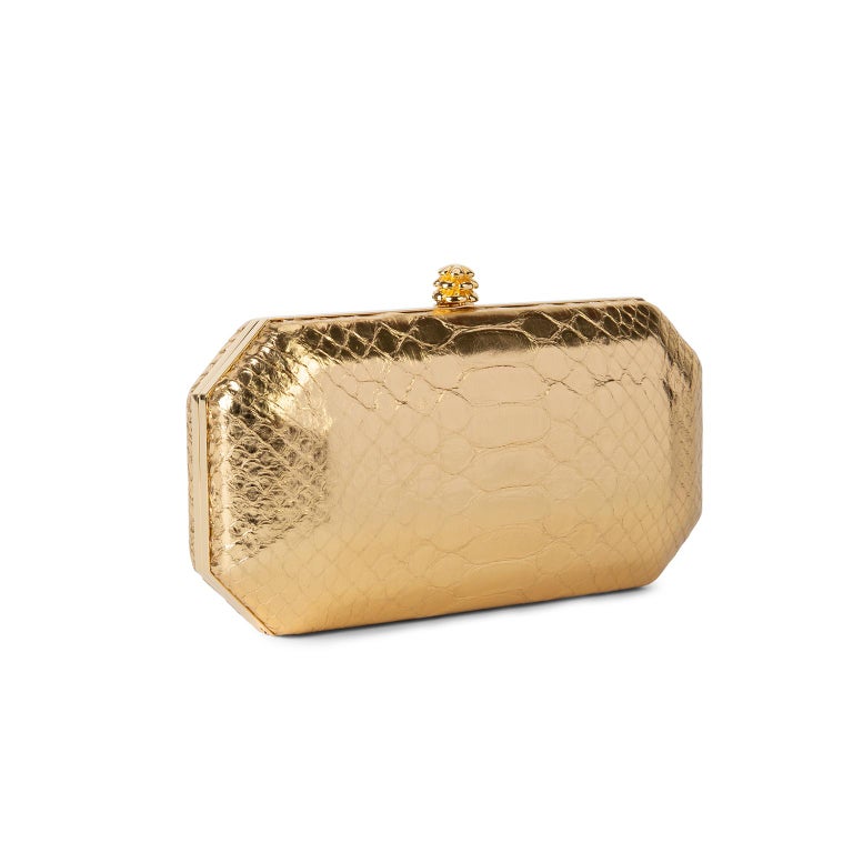 Brown TYLER ELLIS Perry Clutch Small Metallic Gold Python Gold Hardware For Sale
