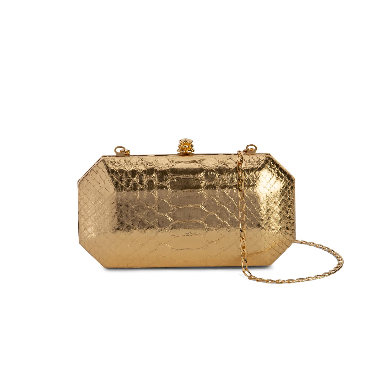 TYLER ELLIS Perry Clutch Small Metallic Gold Python Gold Hardware In New Condition In Los Angeles, CA