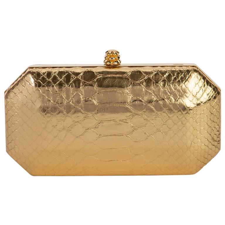 TYLER ELLIS Perry Clutch Small Metallic Gold Python Gold Hardware For Sale