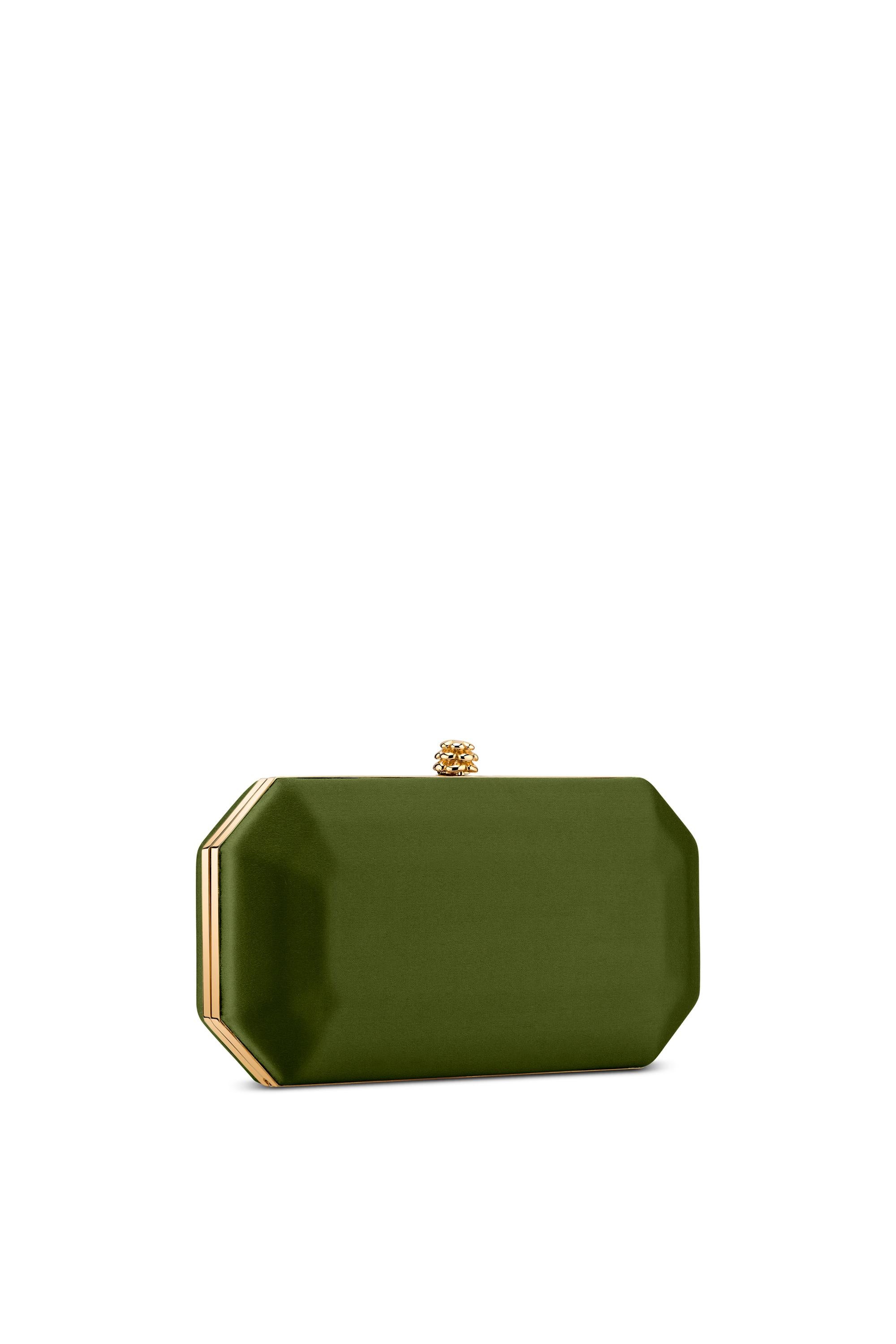 TYLER ELLIS Perry Small Clutch Army Green Satin Gold Hardware In New Condition In Los Angeles, CA