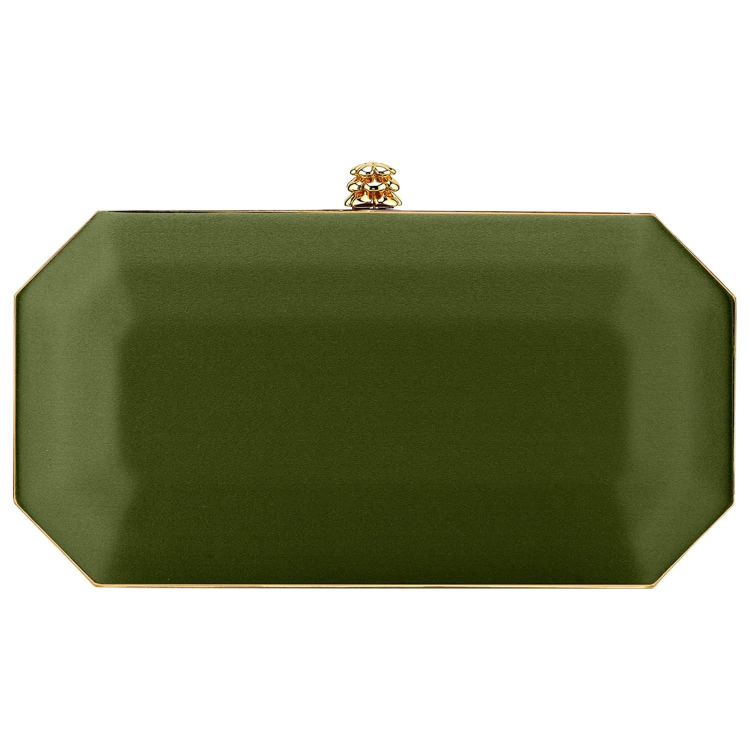TYLER ELLIS Perry Small Clutch Army Green Satin Gold Hardware