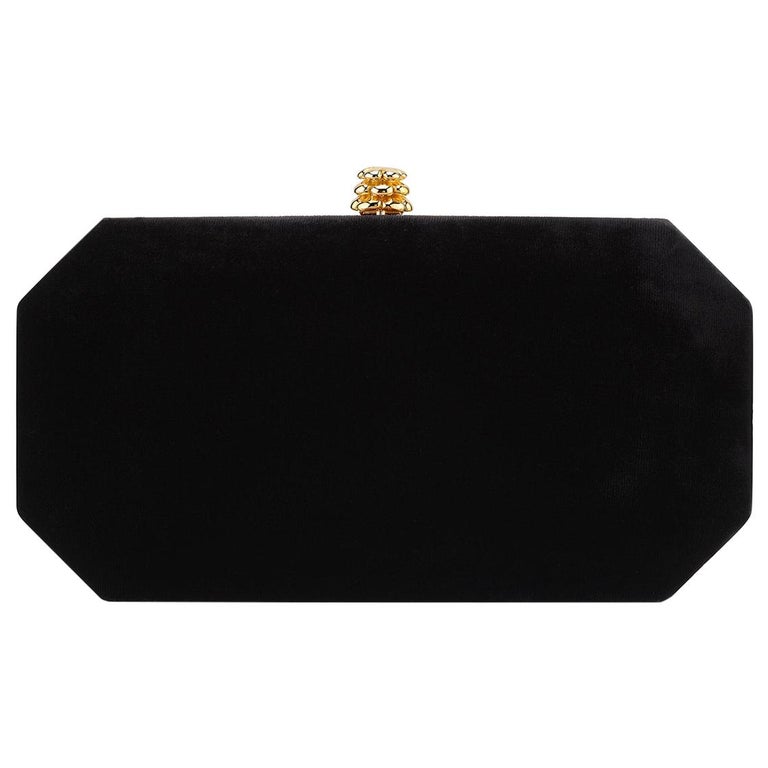 TYLER ELLIS Perry Small Clutch Black Crushed Velvet Gold Hardware For ...