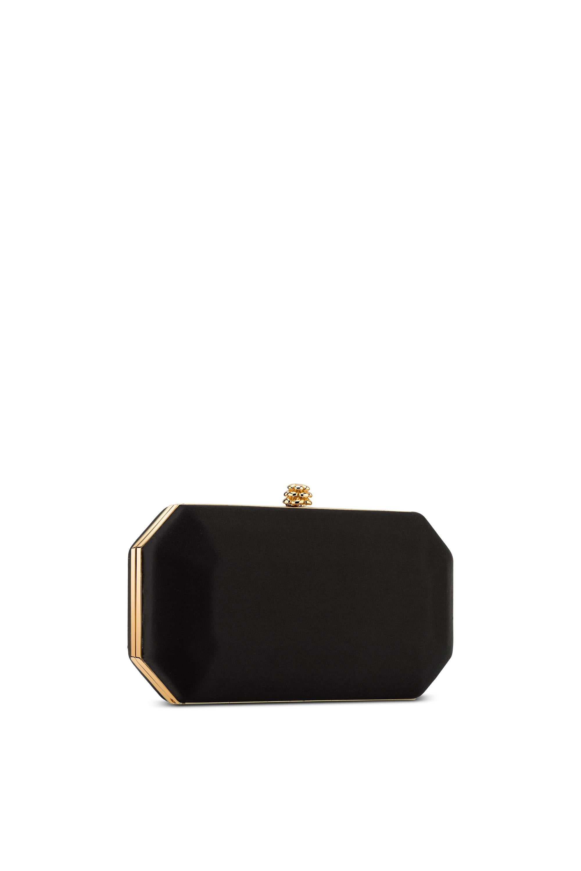 TYLER ELLIS Perry Small Clutch Black Satin Gold Hardware In New Condition In Los Angeles, CA