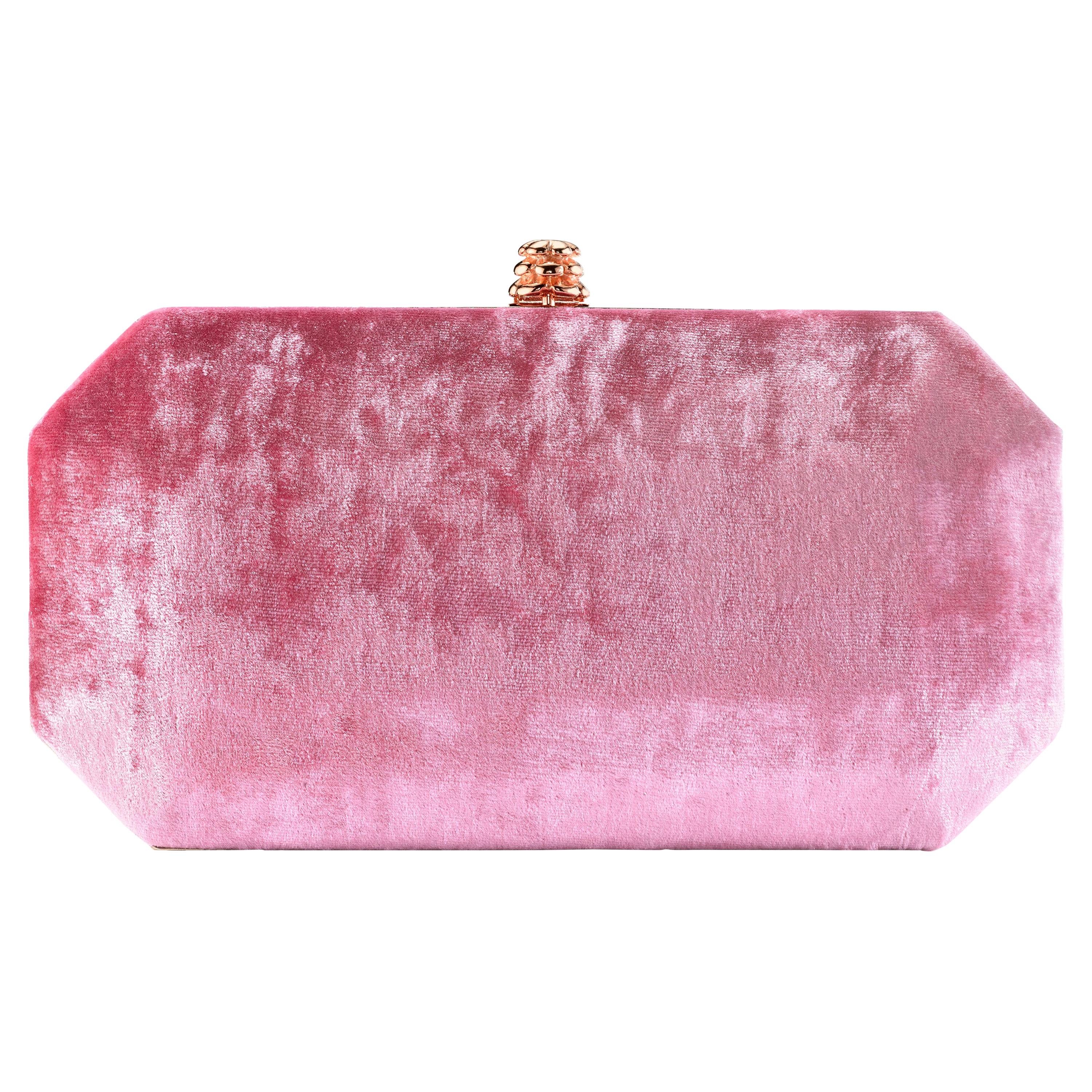 TYLER ELLIS Perry Small Clutch Dark Pink Crushed Velvet Rose Gold Hardware