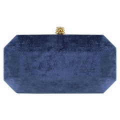 TYLER ELLIS Perry Small Clutch Navy Blue Crushed Velvet Gold Hardware