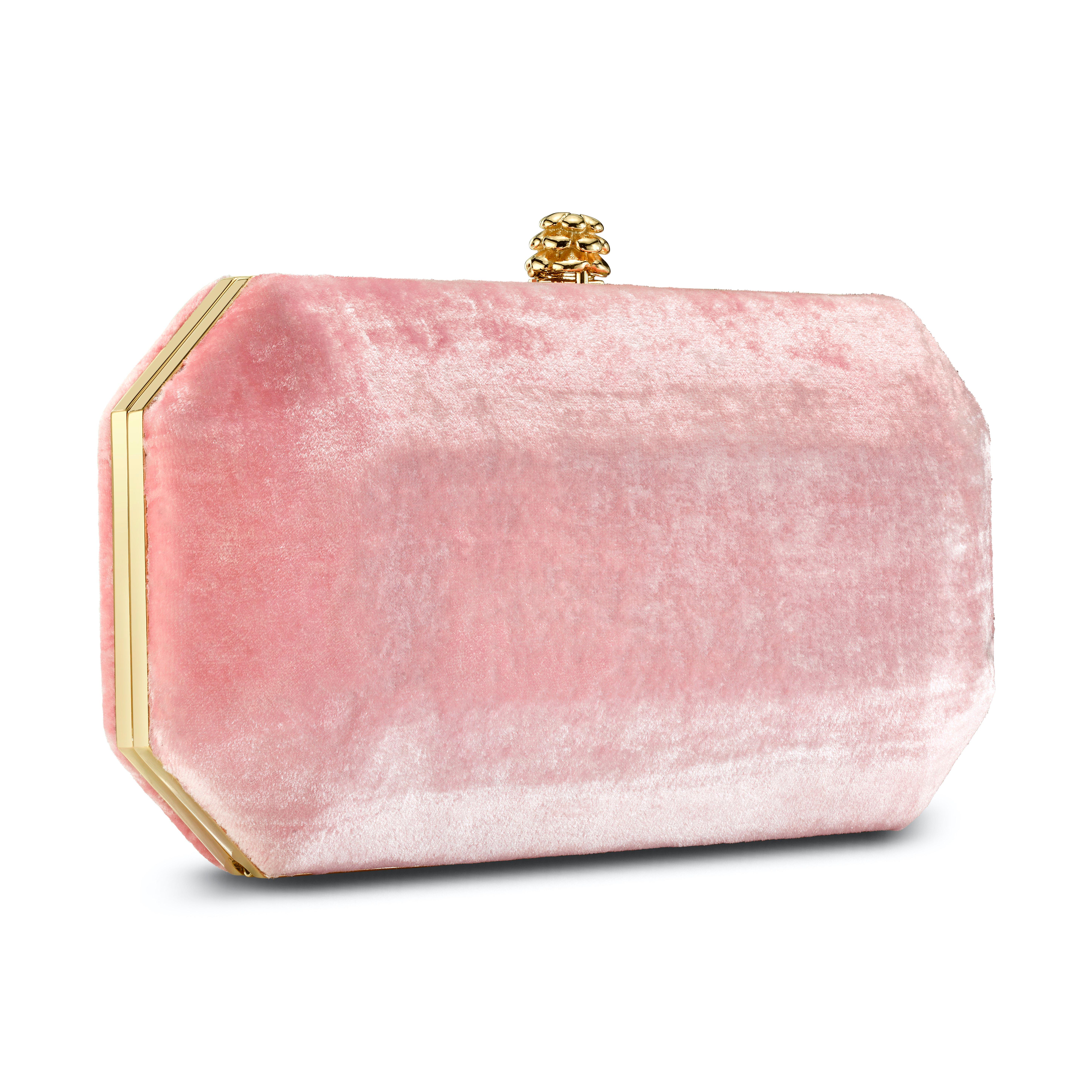 TYLER ELLIS Perry Small Clutch Pink Crushed Velvet Gold Hardware In New Condition In Los Angeles, CA
