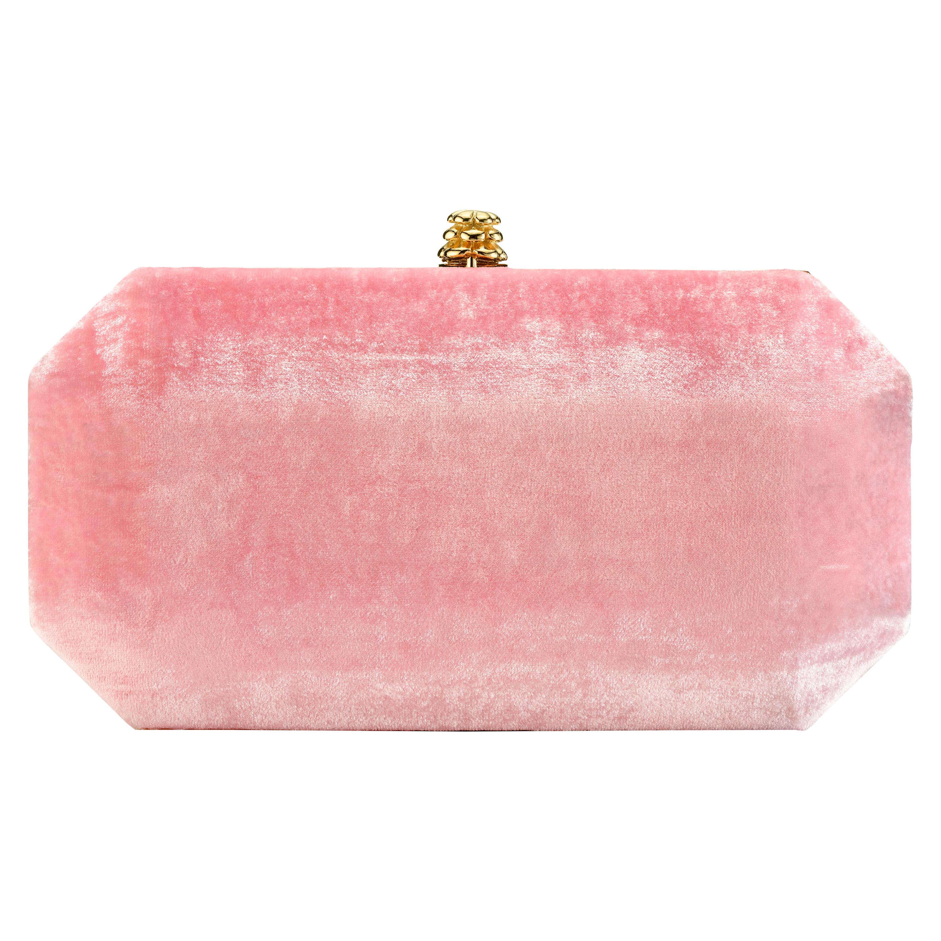 TYLER ELLIS Perry Small Clutch Pink Crushed Velvet Gold Hardware
