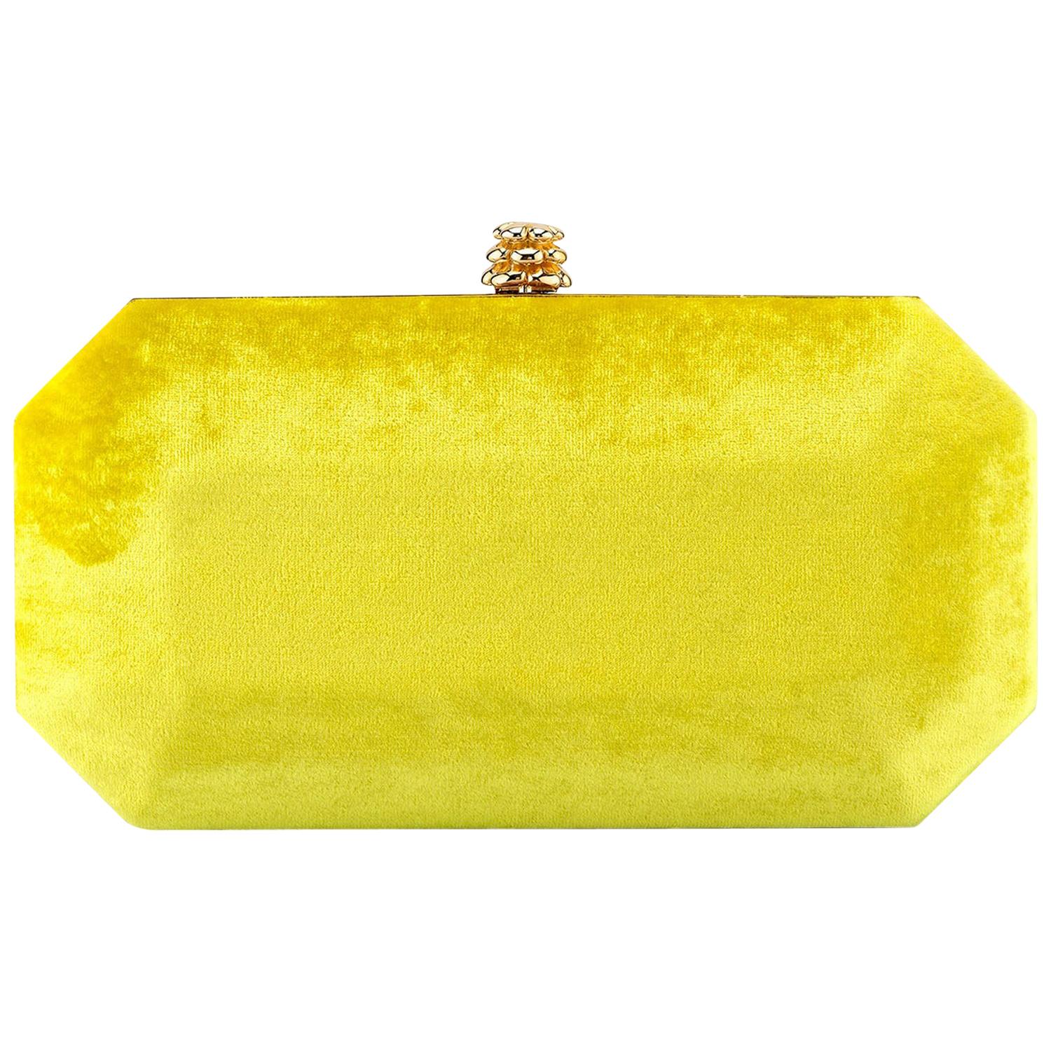 TYLER ELLIS Perry Small Clutch Yellow Crushed Velvet Gold Hardware
