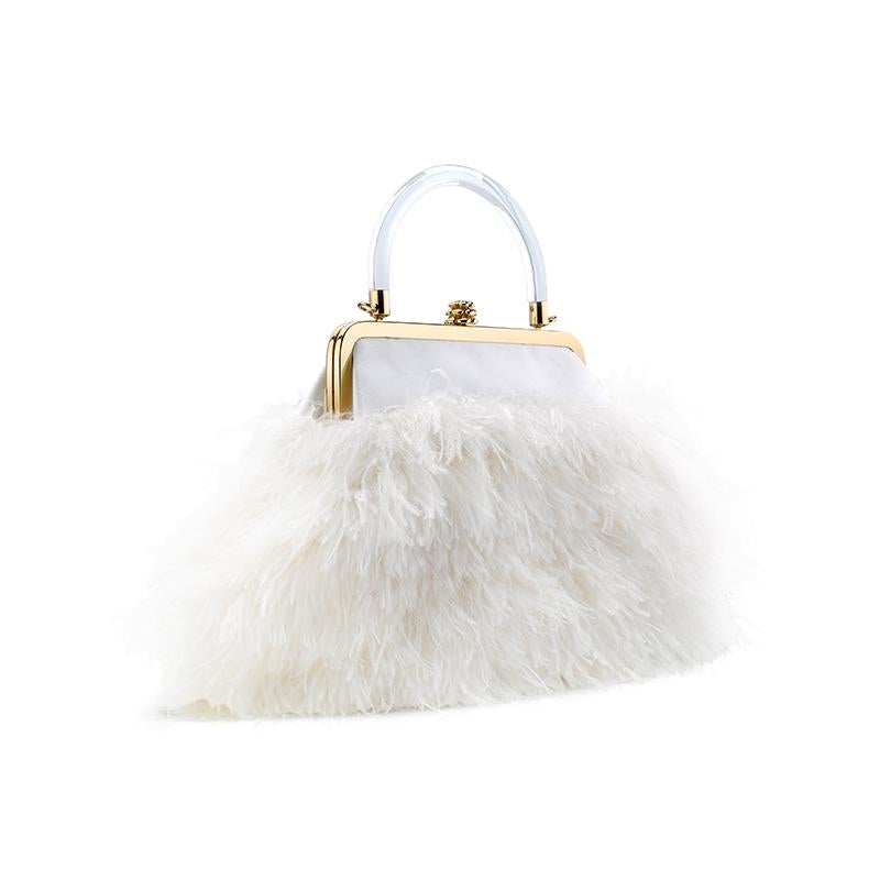 Gray TYLER ELLIS Poppy Small in Cloudy White Ostrich Feathers with White Satin For Sale