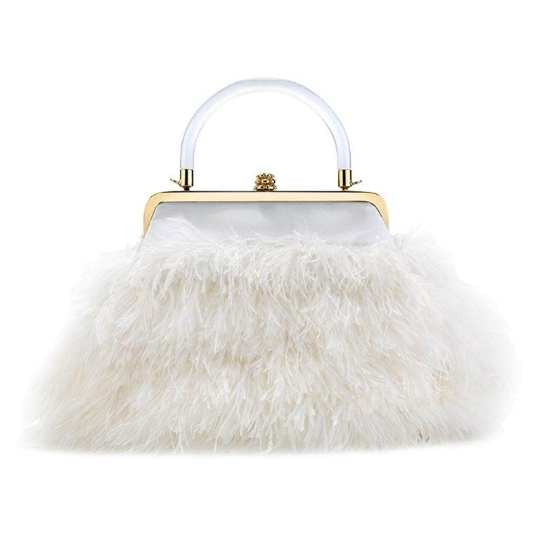 TYLER ELLIS Poppy Small in Cloudy White Ostrich Feathers with White Satin For Sale