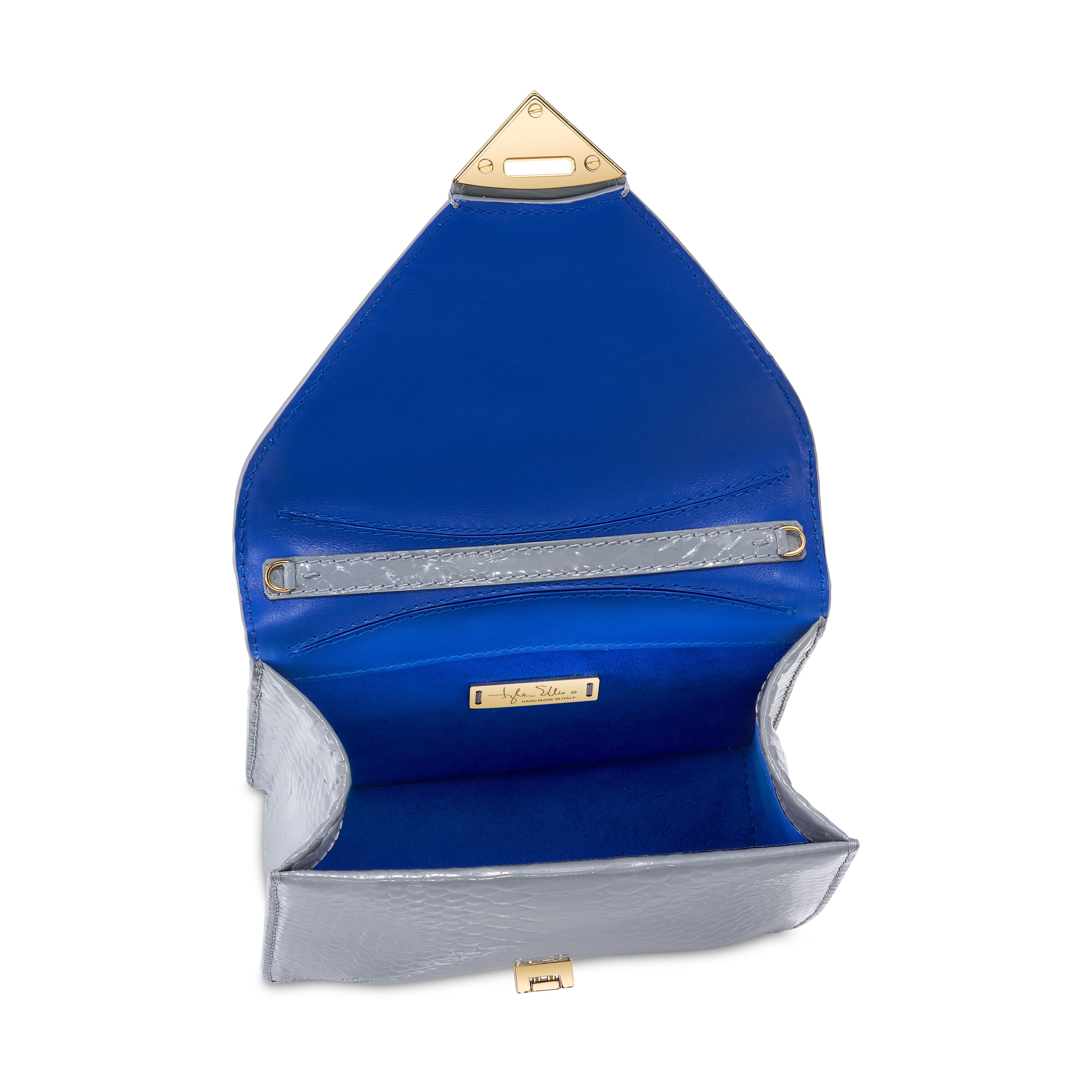 Gray TYLER ELLIS Rita Handbag Small in Dove Grey Glossy Python with Gold Hardware