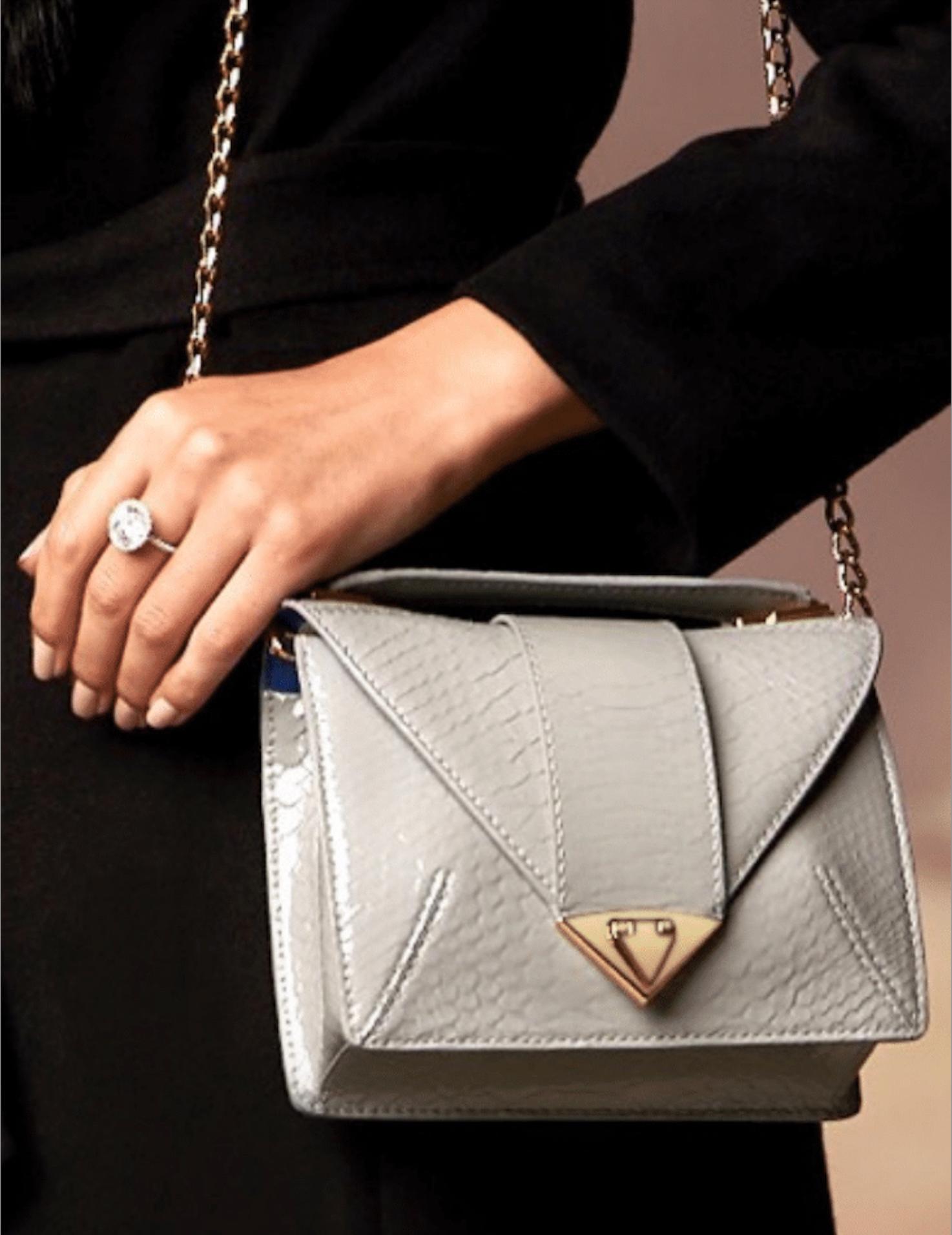 TYLER ELLIS Rita Handbag Small in Dove Grey Glossy Python with Gold Hardware In New Condition In Los Angeles, CA