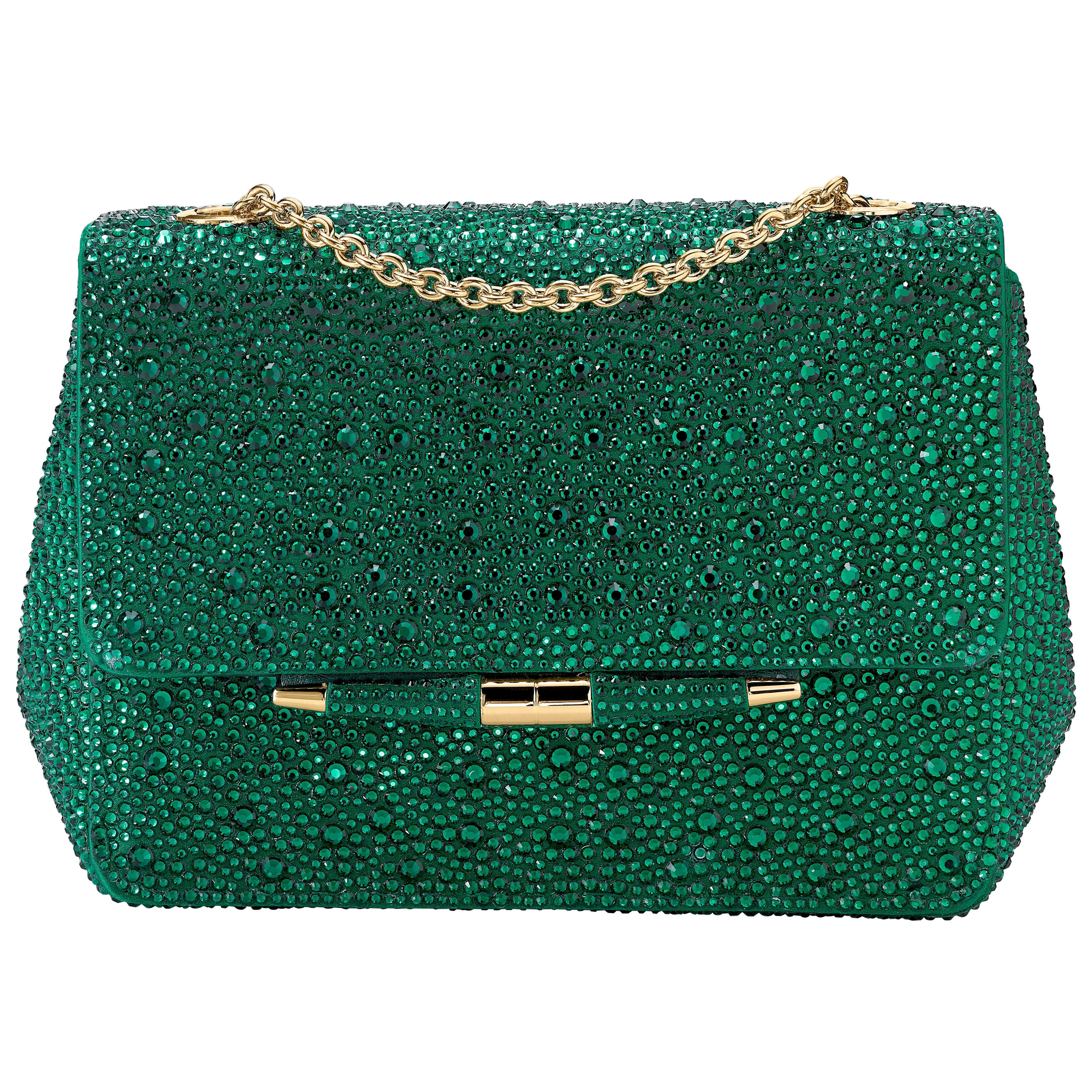 TYLER ELLIS Tiffany Classica Handtasche Petite in grünem Kristall mit Goldbeschlägen