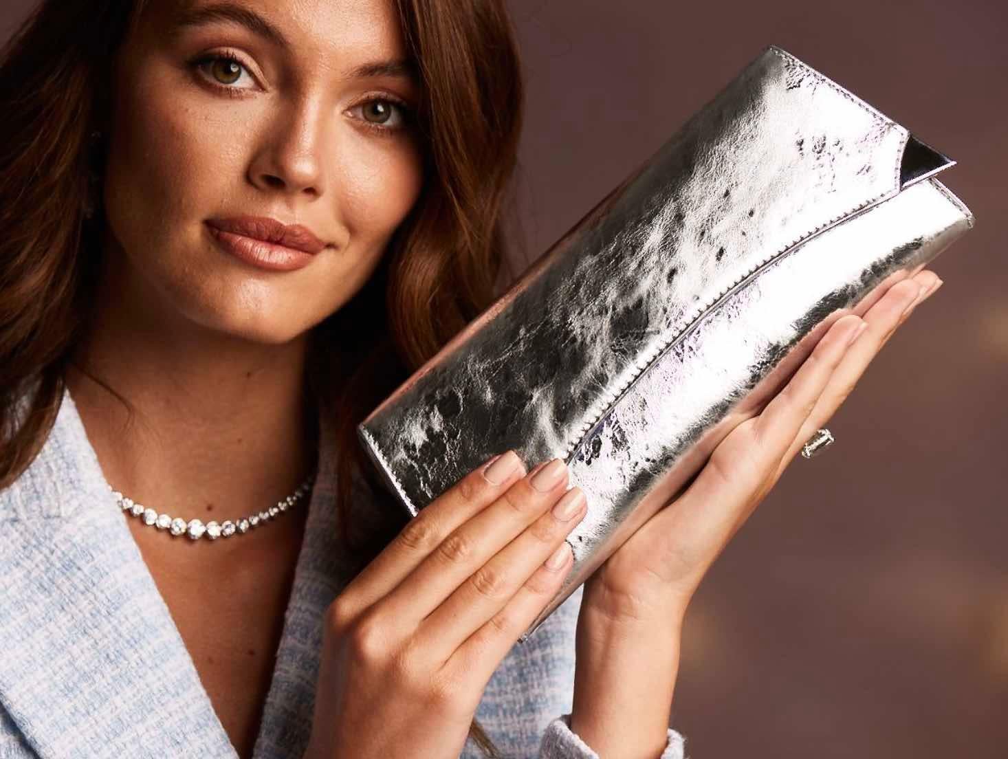 TYLER ELLIS Veronica Clutch in Silver Antiqued Leather with Silver Hardware 1