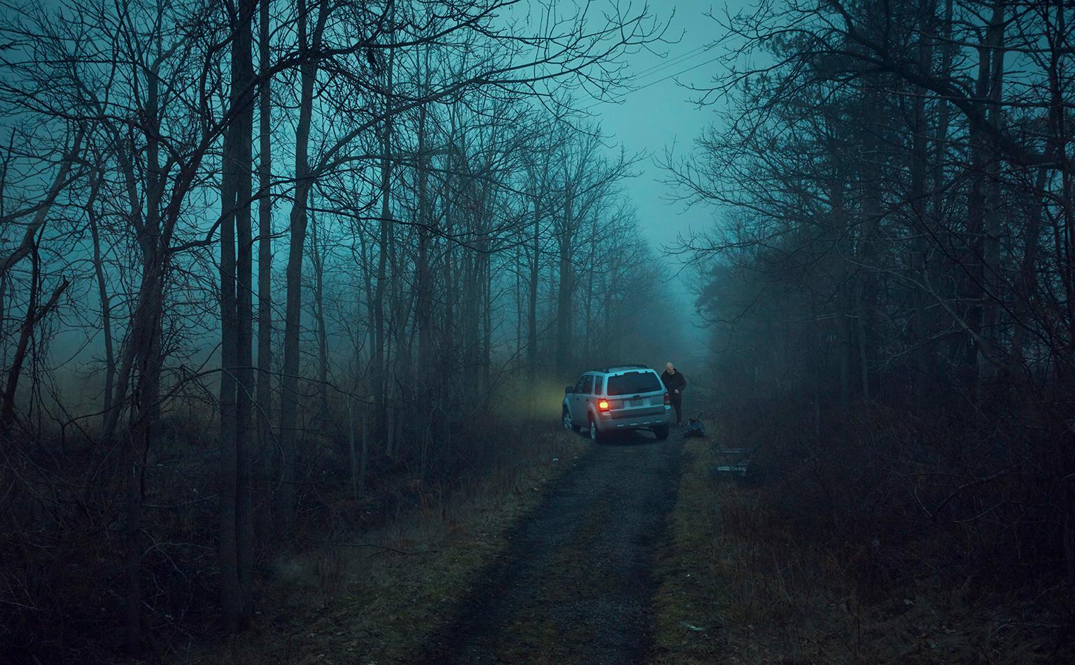 “Escape”, Ontario, Canada, 2018.
Archival Pigment Print, 44”X27”. Edition of 7.
Signed, Dated and Numbered on the Reverse.

Tyler Gray’s photographs are cinematic in their storytelling. They are those moments that transform and become completely