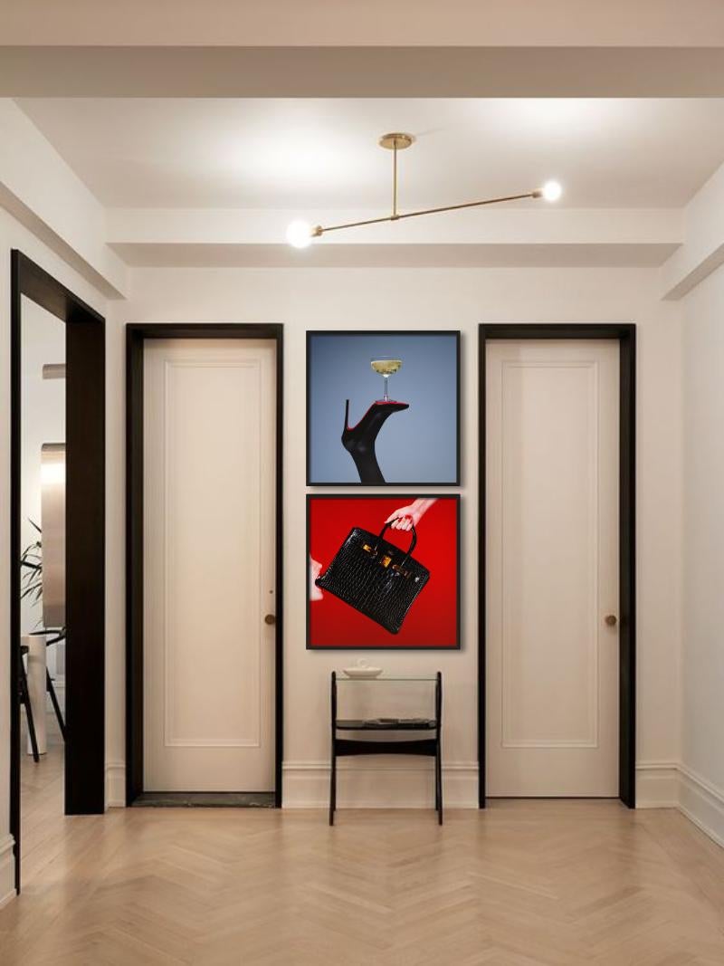 Schwarze Birkin-Handtasche mit rotem Hintergrund, Kunstfotografie, 2021 – Photograph von Tyler Shields
