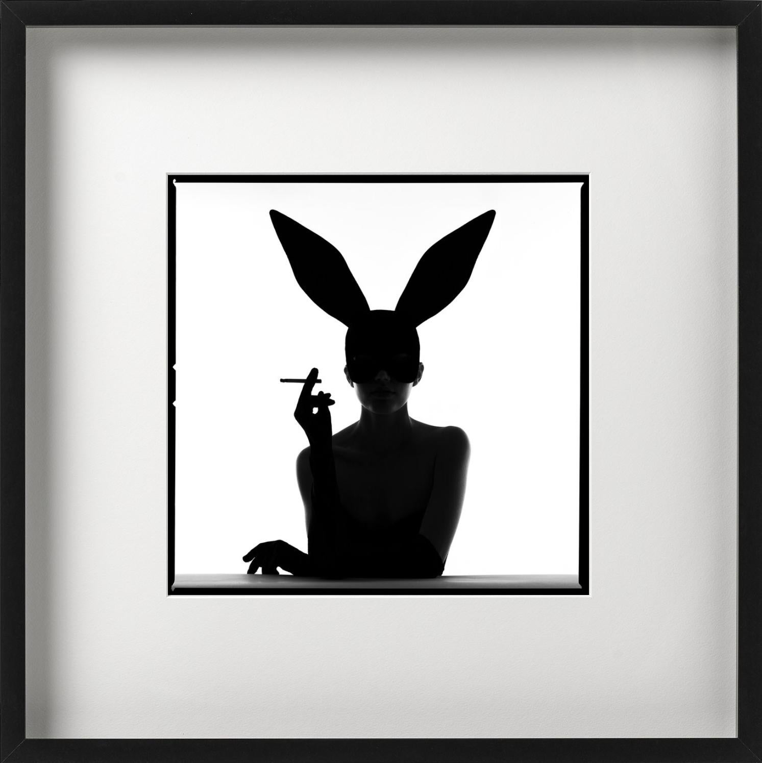 Silhouette de lapin, portrait en ombre chinoise d'une femme portant un masque de lapin, en train de fumer, photographiée par Tyler Shields. 

Tous les tirages sont en édition limitée. Disponible en plusieurs tailles. Encadrement haut de gamme sur