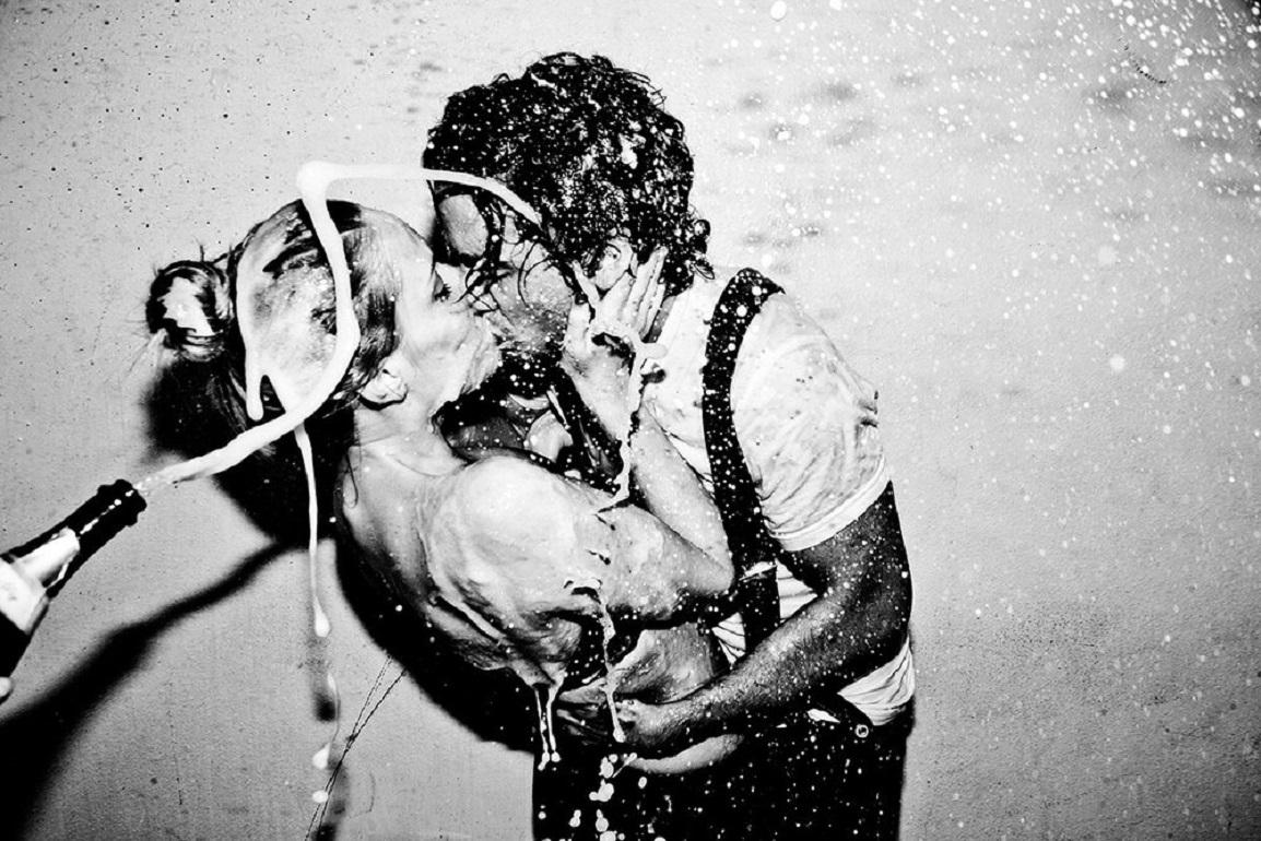 Tyler Shields Black and White Photograph - Champagne Kiss (63" x 84")