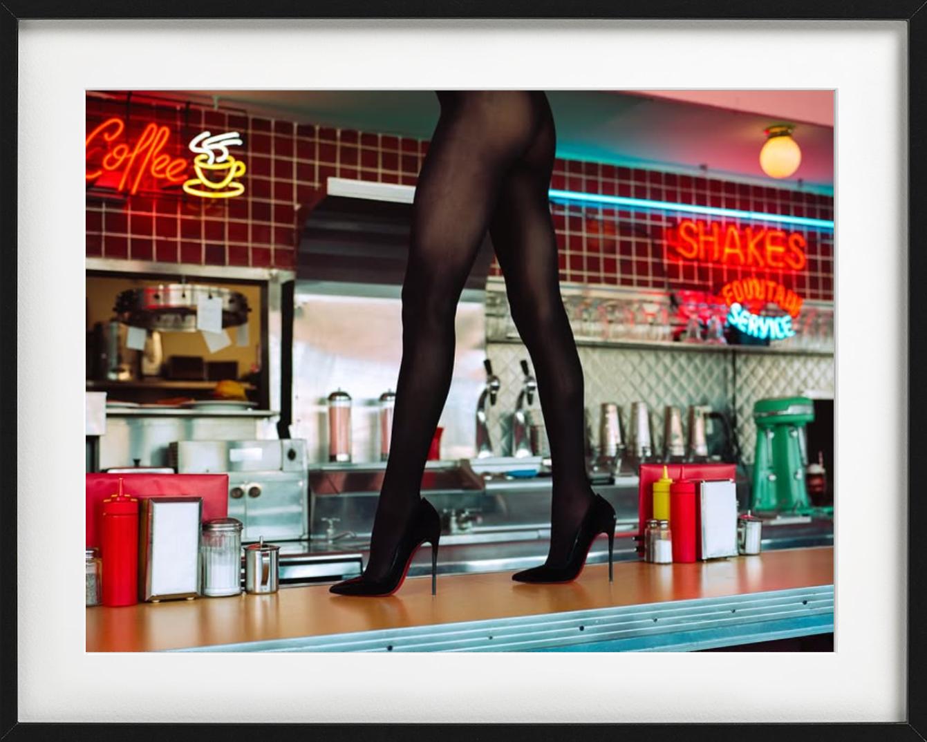 Diner High Heels - Woman Walking on a Counter, Fine Art Photography, 2025 For Sale 2