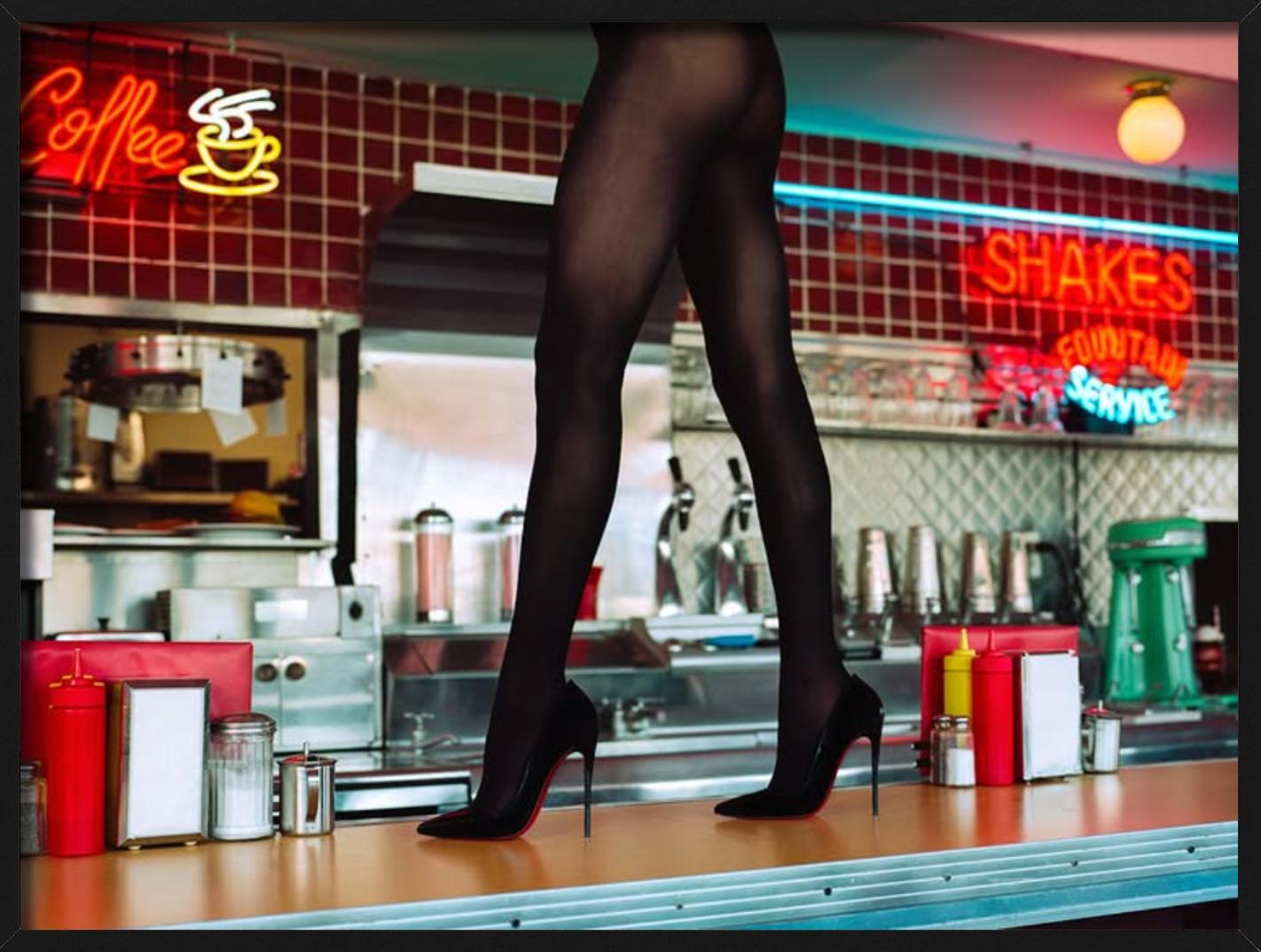 Diner High Heels - Woman Walking on a Counter, Fine Art Photography, 2025 For Sale 3