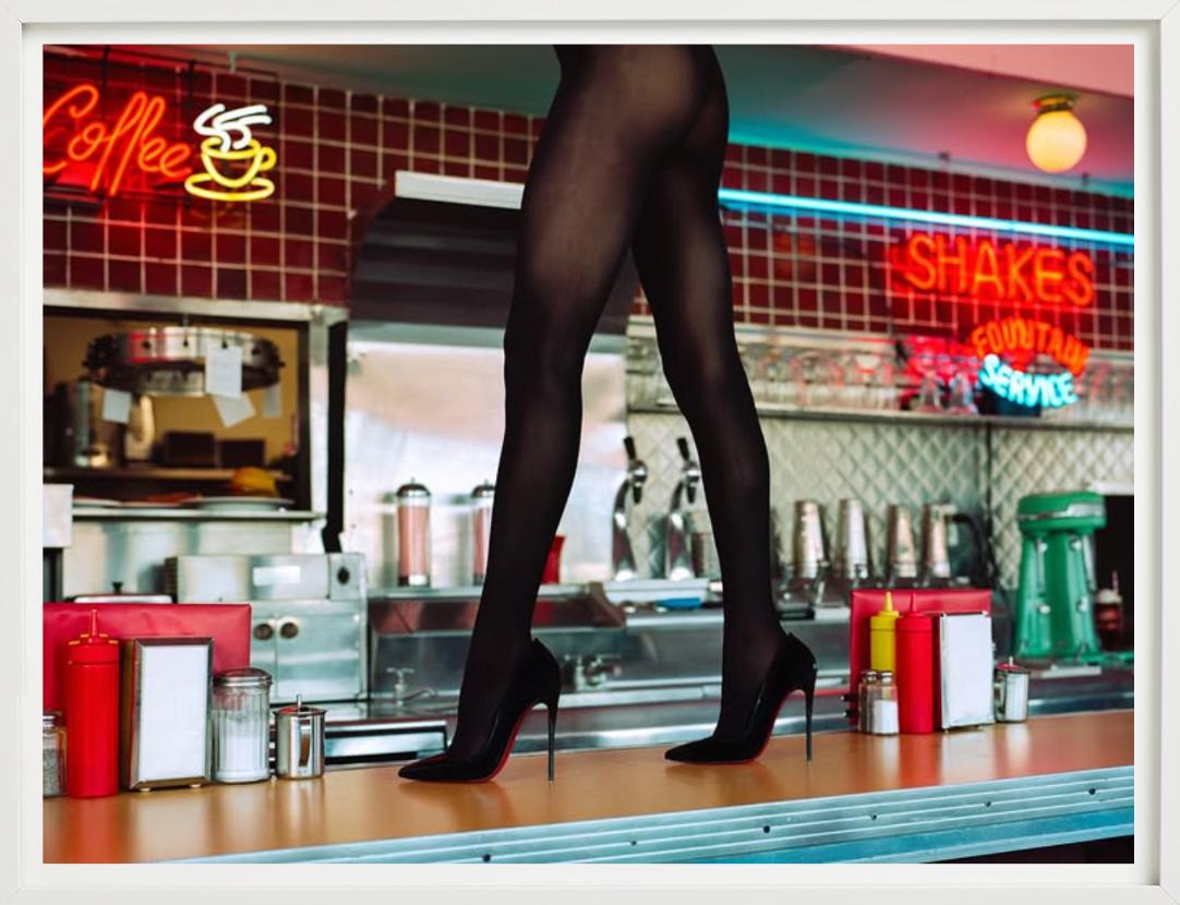 Diner High Heels - Woman Walking on a Counter, Fine Art Photography, 2025 For Sale 4