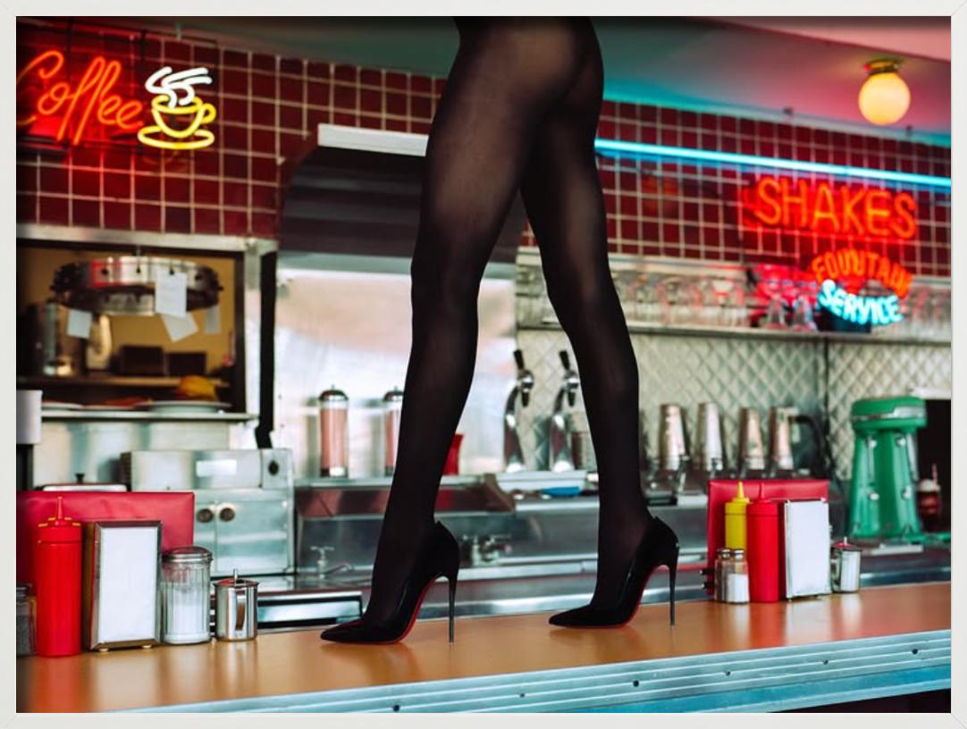 Diner High Heels - Woman Walking on a Counter, Fine Art Photography, 2025 For Sale 5