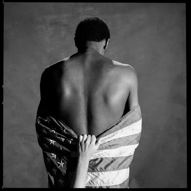 Tyler Shields Black and White Photograph - Flag 3 (60" x 60")