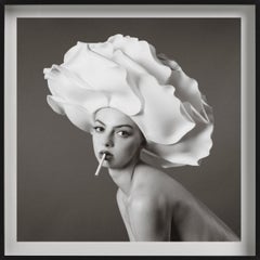 Flower Head - Portrait with Flower Hat and Cigarette, Fine Art Photography