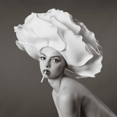 Flower Head - Portrait with Flower Hat and Cigarette, Fine Art Photography